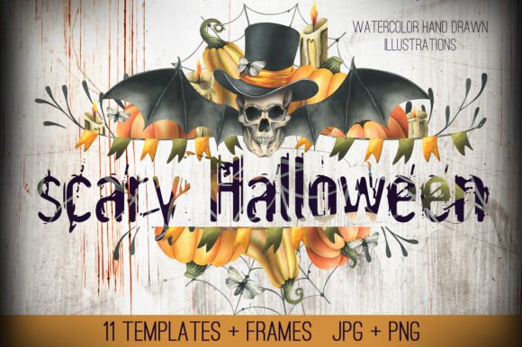 Halloween Skulls Watercolor Templates: Atmospheric Art for Your Projects