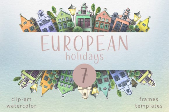 Old European Houses Watercolor Templates: A Whimsical Design Collection